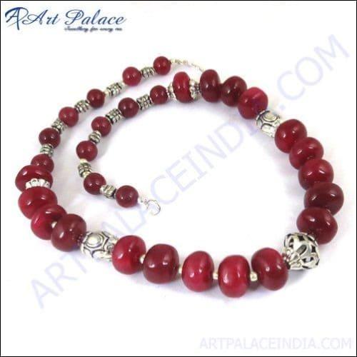 Superb Red Ruby Necklace, German Silver GemStone Jewelry Latest Design Necklace Red Ruby Necklace