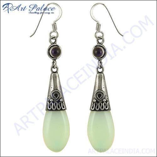 Stunning Synthetic Opal & Amethyst Drop Silver Earrings - Shop Now