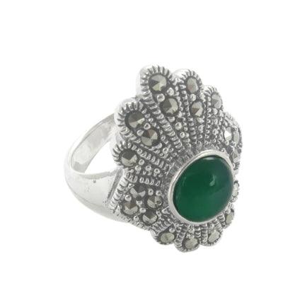 Top Quality Green Gemstone Ring Royal Design Marcasite Ring Healing Gemstone Ring at Best Price Opaque Gemstone Rings