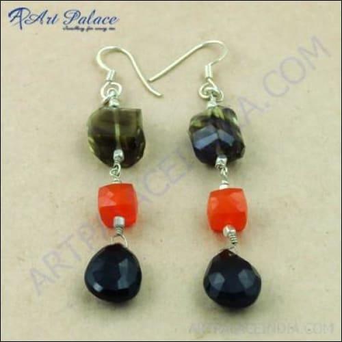 Top Quality Multi Gemstone Silver Earrings Multi Beaded Earrings Energy Beaded Earrings