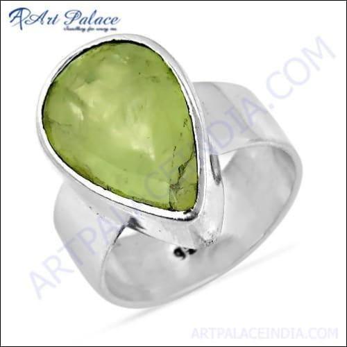 Top Quality Pear Shape Prenite Gemstone Silver Ring, 925 Sterling Silver Jewelry