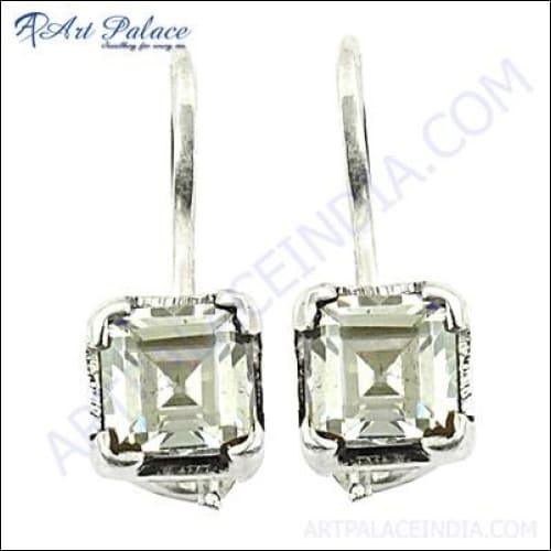 Top Quality Silver Cubic Zirconia Gemstone Earrings, 925 Sterling Silver Jewelry Cz Silver Earrings Fashion Earrings