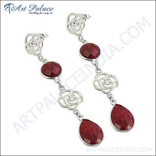 Top Quality Silver Dyed Ruby Gemstone Earrings Jewelry with 925 Sterling Silver