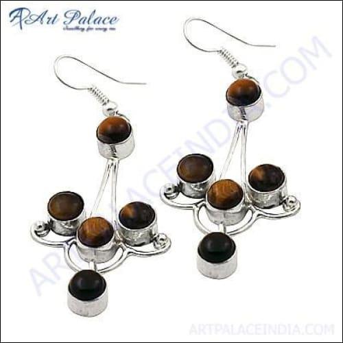 Top Quality Tiger Eye Silver Earring