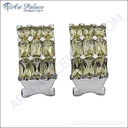 Top Quality Yellow Cubic Zirconia Gemstone Silver Earrings