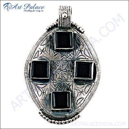 Traditional Black Onyx Gemstone 925 Silver Pendant Gemstone Ethnic Pendant Black Onyx Pendant