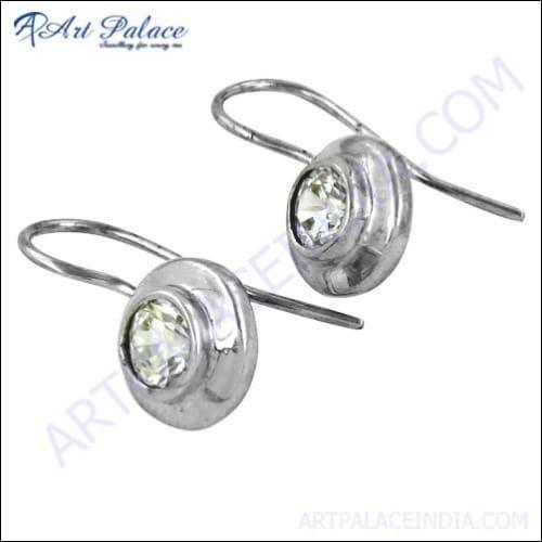 Traditional Cubic Zirconia Gemstone Silver Earrings, 925 Sterling Silver Jewelry