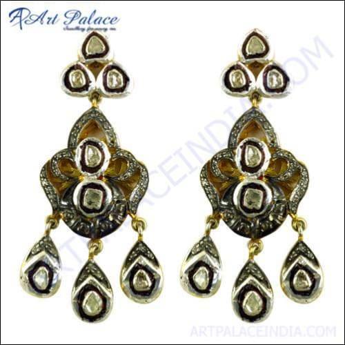 Traditional Deisgner Diamond Gold Plated 925 Silver Earrings Fancy Victorian Earrings Superb Victorian Earrings
