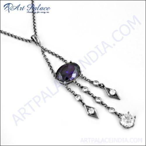 Traditional Design Amethyst & Cubic Zirconia Gemstone Silver Necklace Latest Design Cz Necklace Fabulous Cz Necklace