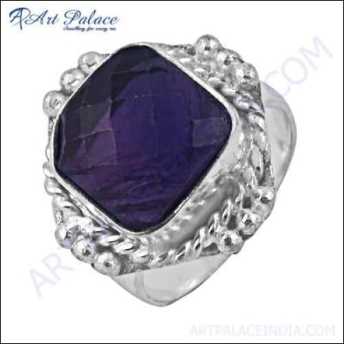 Traditional Designer Amethyst Gemstone German Silver Ring