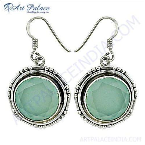 Handcrafted Chalcedony Gemstone Silver Earrings - Traditional Designer Jewelry