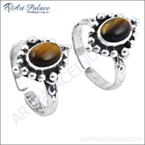 Traditional Designer Tiger Eye Gemstone Silver Toe Rings, 925 Sterling Silver ewelry