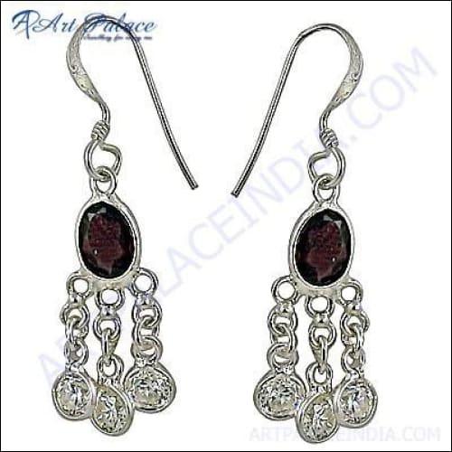 Elegant Traditional Garnet CZ Silver Earrings - Timeless Jewelry