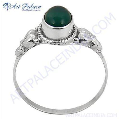 Traditional Green Onyx Gemstone Ehnic Work Silver Ring