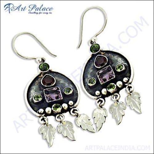 925 Silver Multi-Stone Traditional Look Earrings | Silver Jewelry