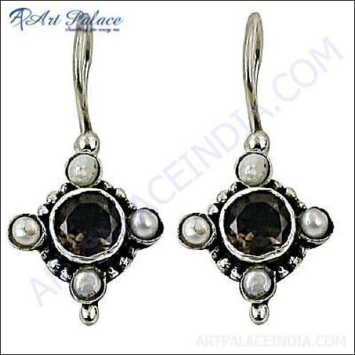 Traditional Smokey Quartz Silver Earring