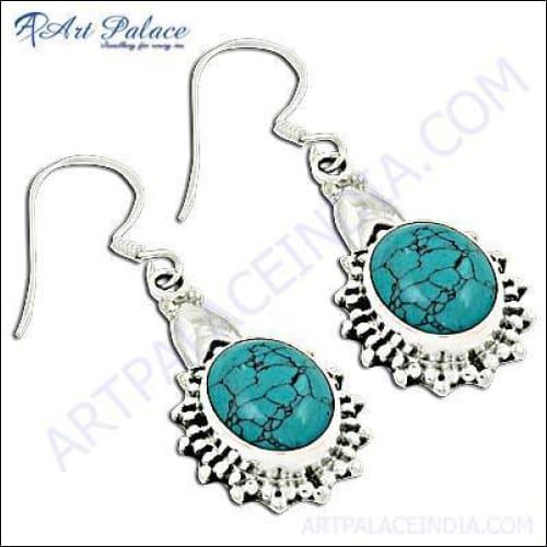 Stunning Traditional Synthetic Turquoise Gemstone Earrings - Buy Now