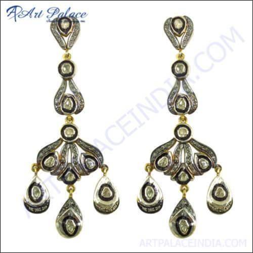 Traditional Unique Gold Plated Diamond Silver Earrings Hot Victorian Earrings Diamond Victorian Earrings