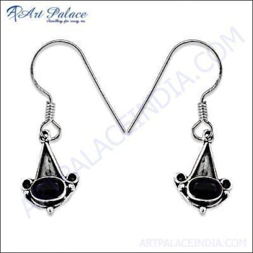 Trendy Black Onyx Gemstone Silver Earrings