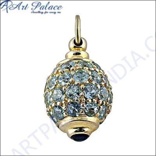 Trendy Blue Cubic Zirconia Gemstone Gold Plated Silver Pendant