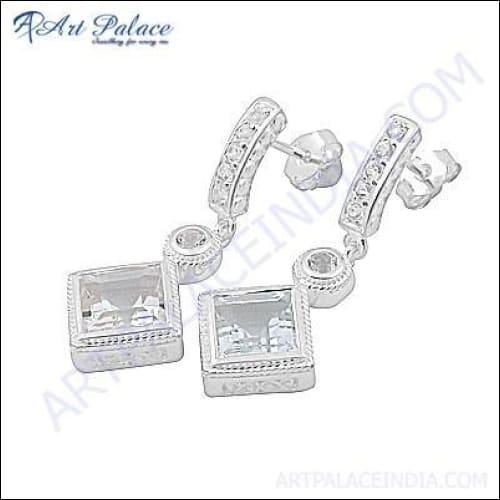 Trendy Charm Cubic Zirconia Gemstone Silver Earrings