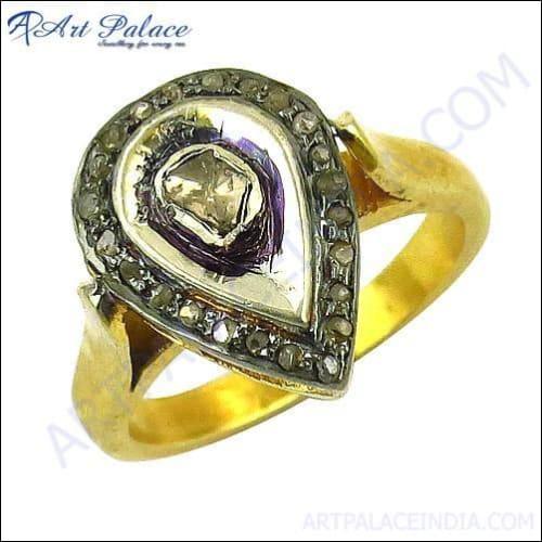 Trendy Charm Diamond Gold Plated Silver Victorian Ring