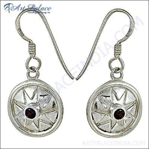 Trendy Garnet Gemstone Silver Earrings - Stylish Charm Jewelry