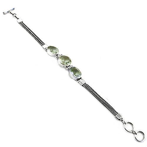 Trendy Charm Green Amethyst Gemstone Silver Bracelet, 925 Sterling Silver Jewelry