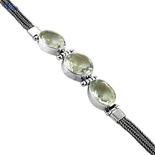 Trendy Charm Green Amethyst Gemstone Silver Bracelet, 925 Sterling Silver Jewelry