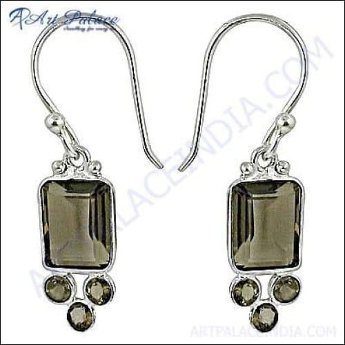 Trendy Smokey Quartz Gemstone Earrings - 925 Silver Earrings