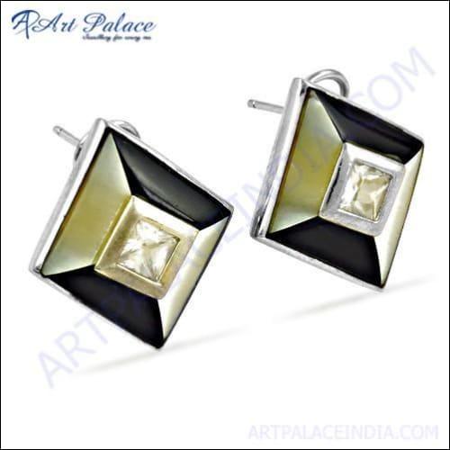 Trendy Cubic Zirconia & Inley Gemstone Silver Earrings