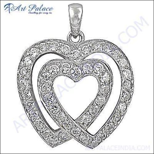 Trendy Cubic Zirconia Double Heart Style Silver Pendant