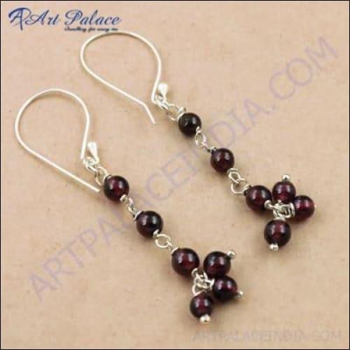 Trendy Garnet Gemstone Silver Earrings