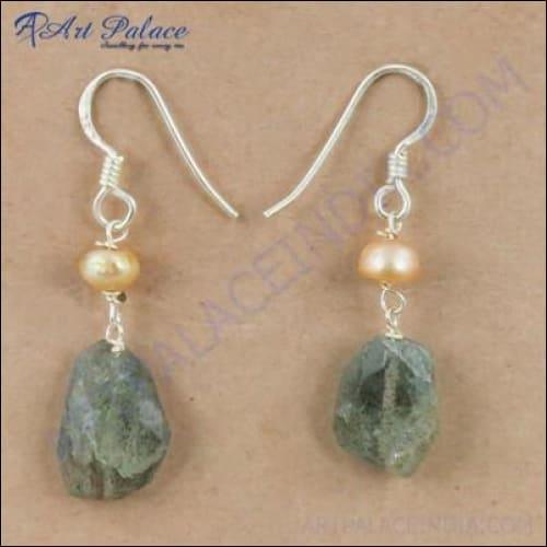 Trendy Labradorite & Pink Pearl Silver Earrings