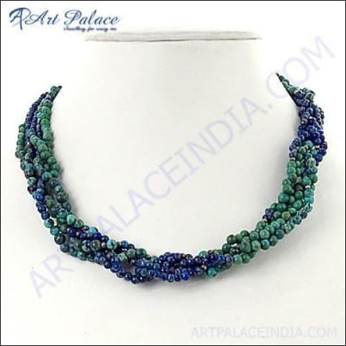 Trendy Lapis Lazuli & Terquoise Gemstone Silver Necklace