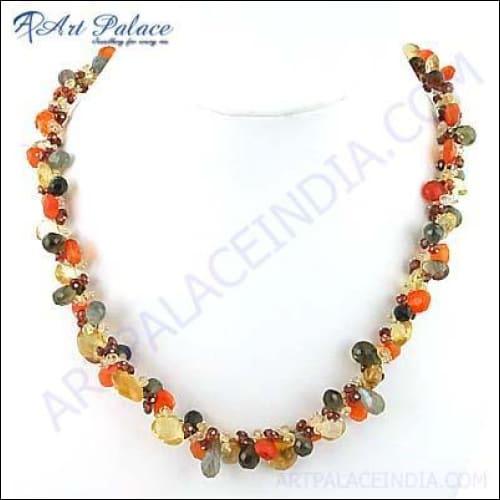 Trendy Multi Stone Silver Necklace