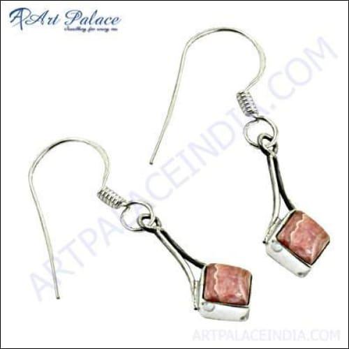 Trendy Rhodocrosite Gemstone Silver Earring