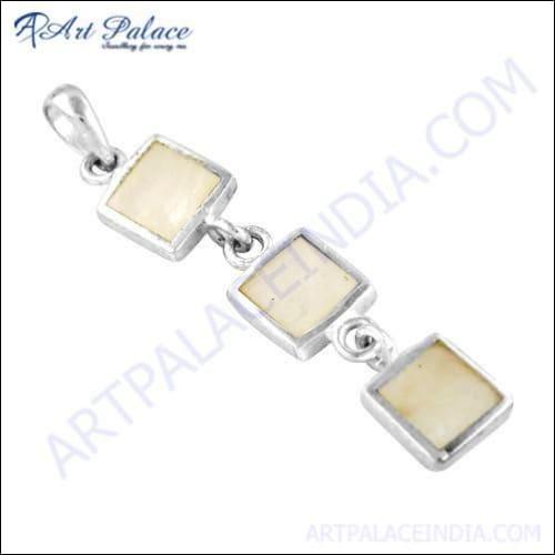 Trendy Silver Pendant With Mother Of Pearl