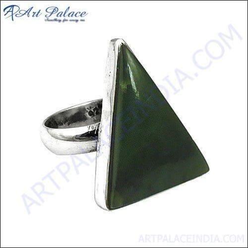 Triangular Nephrite Jade Gemstone 925 Silver Ring