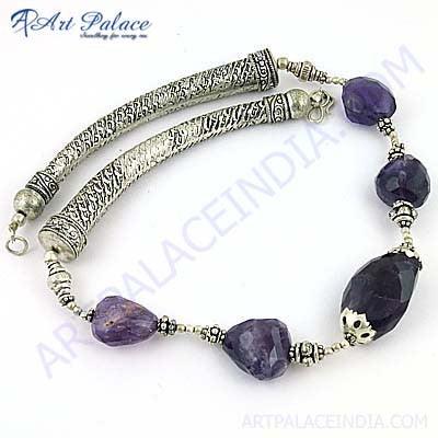 Truly Designer Amethyst Gemstone German Silver Necklace Natural Gemstone Necklace High Performance Necklace