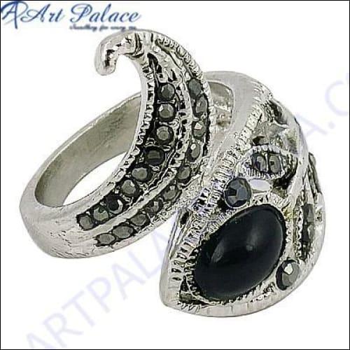 Truly Designer Black Onyx & Gun Metal Gemstone Silver Ring Marcasite Silver Rings Gemstone Marcasite Rings