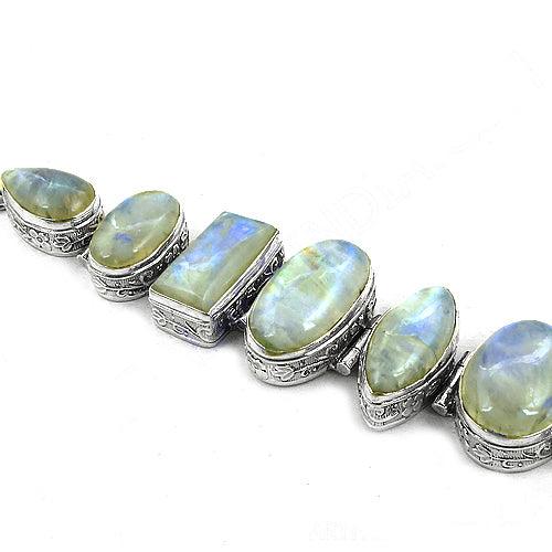 Truly Designer Rainbow Moonstone Silver Bracelet, 925 Sterling Silver Jewelry Rainbow Moonstone Bracelet Gemstone Bracelet
