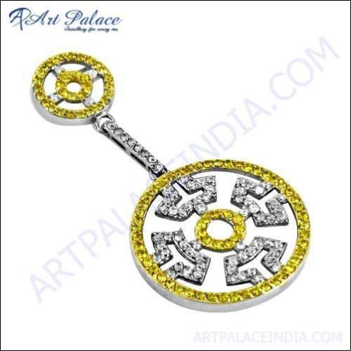 Truly Designer Yellow & White Cubic Zirconia Gemstone Silver Pendant