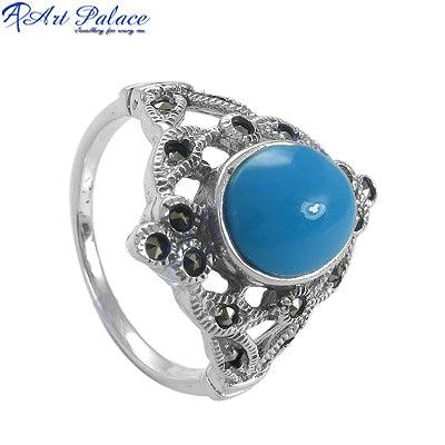 Turqouise Ring Marcasite and Synthetic Turquoise 925 Silver Ring Customized Blue Turquoise Ring Turquoise Gemstone Rings Marcasite Rings