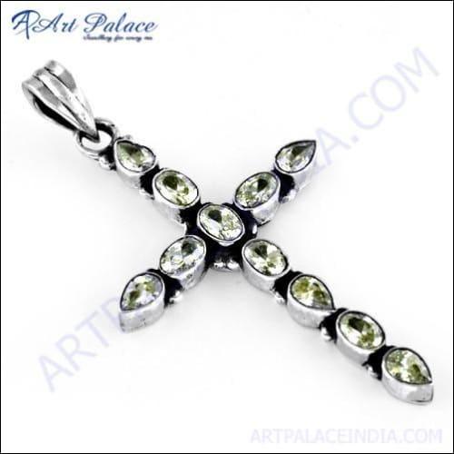 Ultimate Cross Design In Silver Pendant With Cubic Zirconia, Gemstone Jewelry