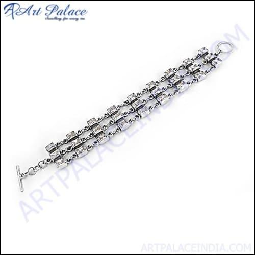 Ultimate CZ Cubic Zirconia Gemstone Silver Bracelet Chunky Cz Bracelet White Cz Bracelet