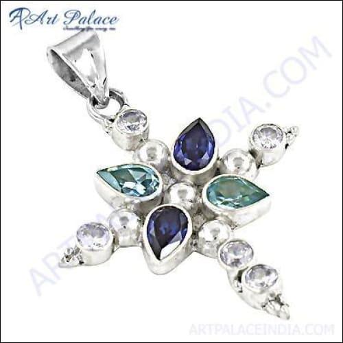 Ultimate Design In Multi Gemstone Cubic Zirconia Silver Pendant Jewelry