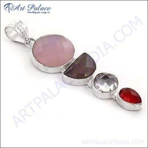 Ultimate Special Design With Colorful Gemstone Pendant, German Silver Jewelry Colorful Gemstone Pendant