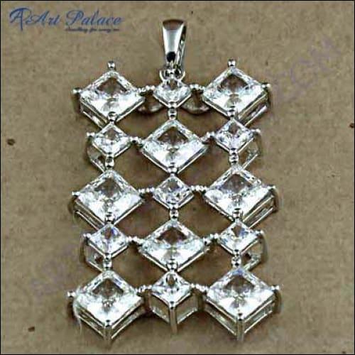 Ultimate Stylish Design In Cubic Zirconia Gemstone Silver Pendant Jewelry