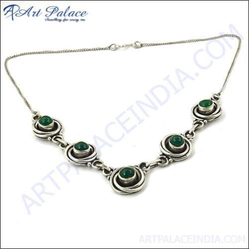 Unique Beautiful Green Onyx Gemstone Silver Necklace Green Onyx Necklace Latest Design Necklace